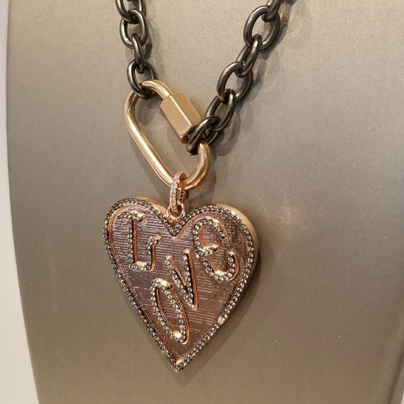 Rosegold Love Heart Carabiner Lock Necklace - Picture 4 of 6